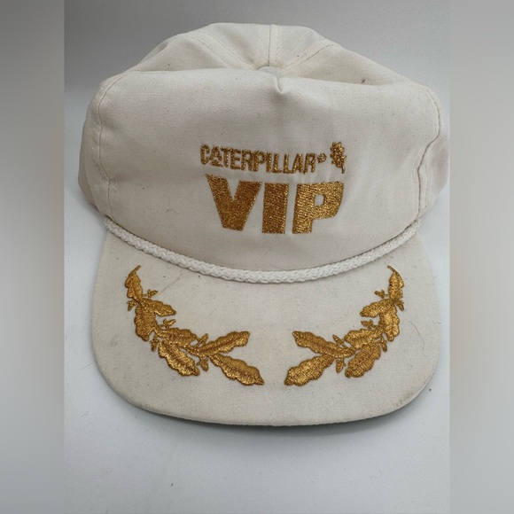 Vintage Trucker Hat Cap Gold Embroidered USA Captain 80s 90s CAT Caterpillar VIP - Picture 2 of 7